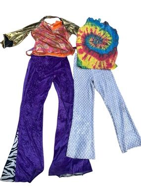 Vintage Hippie costume Lot 60s 70s Style Various Pieces Flare Shiny Disco Adult